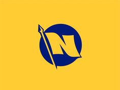 the letter n with a pencil and an arrow in it is on a yellow background