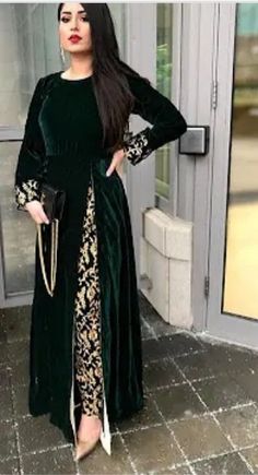 Welwet Kurti Design, Welwet Dress Pakistani, Velvet With Brocade Pants, Knee Length Tops For Jeans, Black Pakistani Dress Party Wear Fashion Styles, Design For Velvet Suit, Welwet Suit Design, Welwet Dress, Velvet Pakistani Dress Party Wear