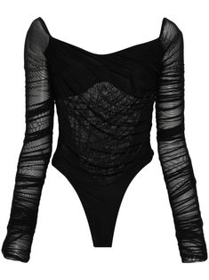 black semi-sheer construction ruched detailing round neck long sleeves concealed press-stud fastening Just a reminder that this piece must be tried on over your own garments. Mugler Star, Star Bodysuit, Ruched Bodysuit, Long Sleeve Mesh Bodysuit, Cold Shoulder Bodysuit, Women's Business Casual, Silk Bodysuit, Stage Clothes