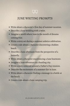 a poem written in black and white on a paper with the words june writing prompts