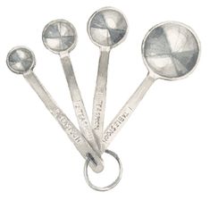 four silver spoons are sitting on a keychain with the words,'i love