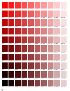 a color chart with different shades of red and black, including the same hues