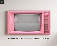 a pink television mounted to the side of a wall