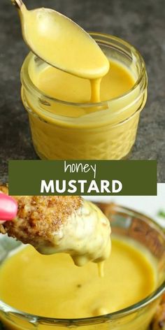 honey mustard sauce in a glass bowl with a spoon