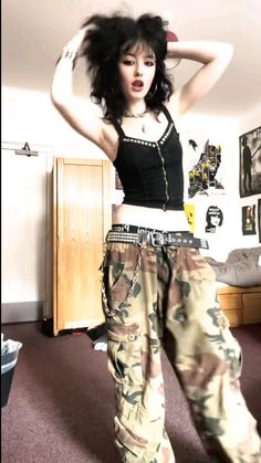 baggy y2k outfit inspo goth Camouflage pants Goth Pants Outfit, Camouflage Pants Outfit, Goth Pants, Emo Outfit Ideas, Camo Pants Outfit, Goth Outfit Inspo, Cargo Pants Outfits, 90s Fashion Outfits, Emo Outfits