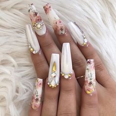 Foil Nail Designs, Long Coffin Nails, Foil Nail Art, Nail Foil, Swarovski Nails, White Chrome, Design Nails, White Nail