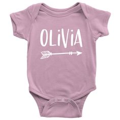 Olivia Personalized Baby Bodysuit - Name Onesie with Arrow - Baby Shower Gift - Birth Announcement Prop Onesie Cricut, Diy Birth Announcement, Cricut Baby Shower, Arrow Baby Shower, Body Name, Name Onesie, Baby Announcement Onesie, Fun Baby Announcement, Baby Olivia