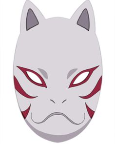 a white mask with red eyes and an angry expression