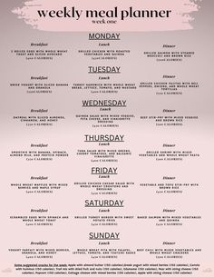 a poster with the words weekly meal planner in black and white, on a pink background