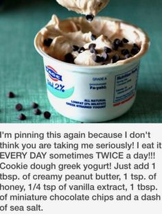 an ice cream cup with chocolate chips in it and the caption says, i'm pinning this again because i don't think you are taking me seriously