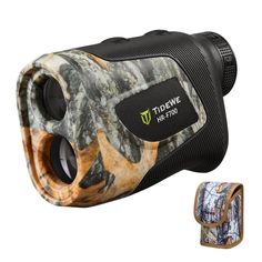 a close up view of the side of a camo binoculars with its case open