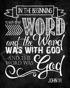 a chalkboard bible verse with the words in the beginning and the word god on it