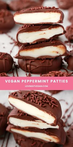 vegan peppermint patties with chocolate and marshmallows on top