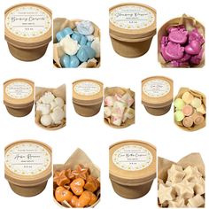 several different types of candies in small containers