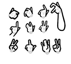 hand gestures drawn in black and white on a white background