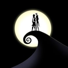 a couple standing on top of a wave in front of a full moon