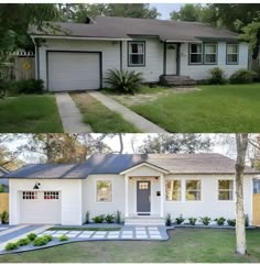 before and after photos of a white house