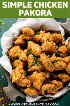 chicken pakora recipe in a bowl with text overlay