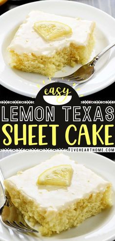 lemon texas sheet cake on a white plate