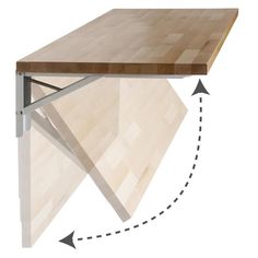 an angled view of a table with two arrows pointing to the right and left side