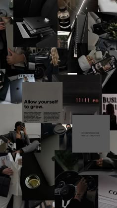 a collage of photos showing people working at their desks and on the phone