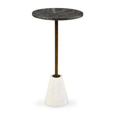 a black and white marble side table with a gold metal base on an isolated white background