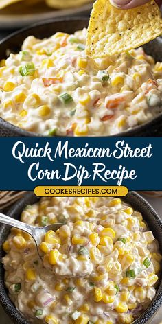 mexican street corn dip recipe in a cast iron skillet