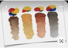 five different shades of brown, red, yellow and blue on a white paper sheet