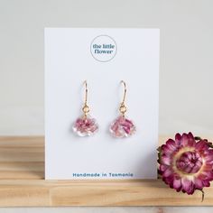 - Real Flower Resin Earrings | Pink Earrings | Floral Jewellery | Gifts For Her | Gift ideas | Dried Flowers | Strawflowers | Cloud Earrings - Handmade pink flower earrings, crafted using locally-grown Tasmanian strawflowers which are then dried and put in resin to preserve their beauty.  Each pair of earrings are made to order in Hobart Tasmania. Shipping times may vary.  The earrings are made with gold hypoallergenic stainless steel findings.  To preserve the pigment of the flowers, please store the jewellery out of direct sunlight.  Custom requests also accepted! Thank you for supporting my small business it means the world to me! Kind regards  Agnes The Little Flower Handmade. Pink Obsessed, Cloud Earrings, Pressed Flower Crafts, Flower Resin, Jewellery Gifts, Earrings Pink, Pink Colour, Resin Earrings, Floral Jewellery