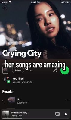 #cryingcity #spotify #underrated #underratedartist #whisper Artists You Should Listen To, Underrated Artists Spotify, Music Artists To Listen To, Song Recommendations Spotify, Spotify Playlist Ideas, Underrated Songs, Underrated Movies, Underrated Artists, Songs Spotify