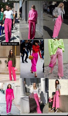 Outfit Ideas For Pink Pants, Casual Pink Pants Outfit, Pink Pants Pink Top Outfit, Pink Velvet Trousers Outfit, Hot Pink Wide Leg Trousers Outfit, Pink Tailored Trousers Outfit, Hot Pink Jeans Outfit Winter, Pink Satin Pants Outfit Casual, Pink Fashion 2023