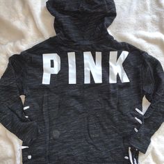 This Victoria’s Secret Pink Pullover Hoodie Is A Black Heather Color That Feature “Pink” Decal Across The Upper Back And Trendy Lace Up On The Bottom Sides. Like New, Never Worn. This Item Comes From A Smoke Free, Pet Friendly Home! Take A Look In My Closet, Happy To Discount Bundle! Trendy Pink Sports Hoodie, Trendy Pink Hoodie For Sports, Sporty Long Sleeve Pink Hoodie, Trendy Long Sleeve Sports Hoodie, Trendy Sports Hoodie With Long Sleeves, Pink Crew Neck Hoodie For Sportswear, Pink Long Sleeve Sportswear Hoodie, Pink Casual Sports Hoodie, Pink Sporty Crew Neck Hoodie