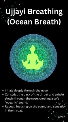 Ujjayi Breathing, often referred to as "Ocean Breath" or "Victorious Breath," is a yogic breathing technique that involves controlled inhalation and exhalation through the nose while slightly constricting the throat. This technique creates a soft, soothing sound similar to the sound of ocean waves. Ujjayi Breathing is commonly used in yoga practice to deepen concentration, increase internal heat, and promote mindfulness. Regular practice of Ujjayi Breathing can deepen your yoga practice, promote relaxation, and bring a heightened awareness to the breath and body. 4 Square Breathing, Ujjayi Breath, Ocean Breath, Yoga Cues, Inhalation And Exhalation, Yoga Terms, Water Breathing, Medical Words, Breath Work