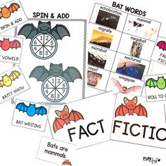 bats and bat words are shown in this printable activity