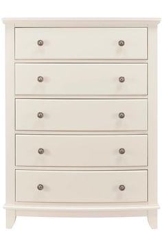 a white dresser with five drawers