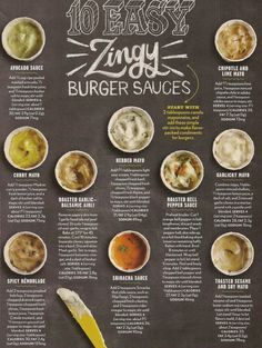 a menu with different types of sauces on it