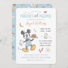 a mickey mouse birthday party card on a table