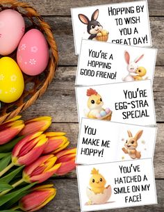 easter stickers with the words you're a good friend on them and some tulips