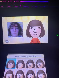 two video game screens with faces on them