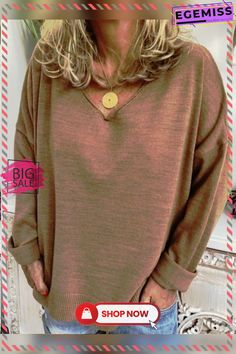 Beige Knitted Long Sleeve Casual Plus Size Sweater Casual Solid Color V-neck Sweater For Fall, Oversized Knit V-neck Sweater With Long Sleeves, Fine Knit Long Sleeve V-neck Sweater For Fall, Oversized V-neck Solid Color Sweater, Casual Solid V-neck Sweater For Winter, Casual Solid V-neck Winter Sweater, Brown Winter Sweater Solid Color, Brown Long Sleeve V-neck Sweater For Winter, Casual Fine Knit V-neck Sweater For Winter