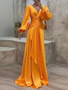 How To Fold Sleeves, Satin Dress Long, Evening Dresses With Sleeves, Womens Prom Dresses, Patches Fashion, Dress Sleeve Styles, Pleated Maxi Dress, Puff Sleeve Dresses, Pleated Maxi