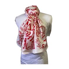 Delta Sigma Theta (ΔΣΘ) Sorority Long Silk Oblong Scarf/ muffler/Wrap around/ Stole/ Boho/Shawl /White & Red Color, For Women, Made in India White One Size Silk Scarf For Gift, White Silk Scarf As A Gift, White Silk Scarf For Gift, Braided Scarf, Boho Shawl, Delta Sigma Theta Sorority, Beach Sarong, Scarf Material, Delta Sigma Theta