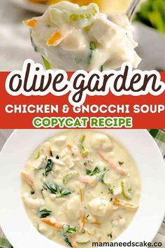 gnocchi soup on spoon and a bowl overhead shot on table Gnocchi Soup Olive Garden, Chicken And Gnocchi Soup, Soup Olive Garden, Chicken And Gnocchi, Olive Garden Soups, Chicken Gnocchi Soup Olive Garden, Copycat Recipes Olive Garden, Olive Garden Copycat, Soups Stews Chilis