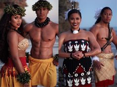 three different pictures of people dressed in native american clothing and headdress, one man with no shirt on