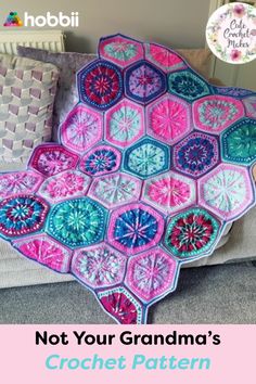 a crocheted afghan is shown with the text not your grandma's crochet pattern