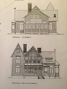 two drawings of different types of houses