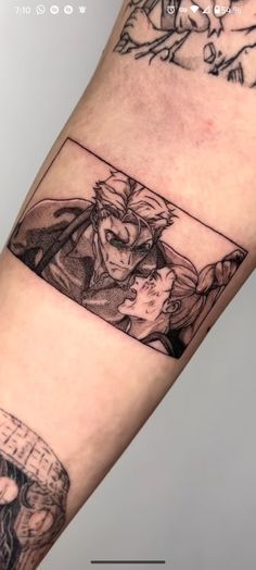 Está imagen fue sacada de un tiktok (@wilson_tattoo), derechos a quien corresponda. Aot Matching Tattoo, Comic Book Style Tattoo, Megumi Tattoo Ideas, Nanami Tattoo Ideas, Anime Panel Tattoo, Manga Panel Tattoos, Jjk Tattoo Ideas