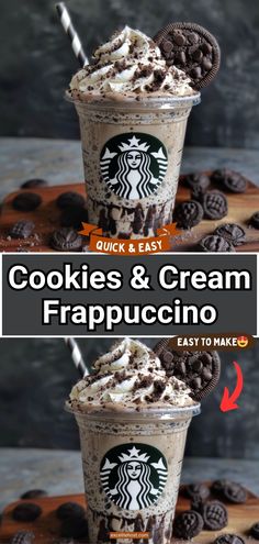 two cups filled with cookies and cream frappuccino on top of each other