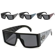 These LOCS gangster style sunglasses offer  UV 400 CE protection, flat top plastic frames, wide temples and dark polycarbonate  square lenses.    Have silver LOCS logo, bandana printed temples  and molded nose pads at the nose area.   Perfect for any kind of outdoor activities.  Free shipping in the United States. Silver Locs, Locs Sunglasses, Gangster Style, Printed Flats, Van Nuys, Red Bandana, Style Sunglasses, Bandana Print, Flats Top