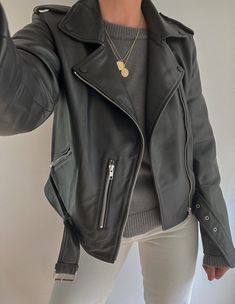 Current obsession: the way this 100% Organic Cotton Boyfriend Crew Sweater looks like it was made to layer under our 100% Leather Motorcycle Jacket. Make them yours and save up to 72% off designer prices. Classic Belted Biker Jacket For Fall, Classic Leather Jacket For Fall With Belt Loops, Classic Fall Leather Jacket With Belt Loops, Fall Leather Biker Jacket With Belt Loops, Classic Biker Jacket With Belt Loops For Fall, Chic Winter Leather Jacket With Belt Loops, Leather Belted Biker Jacket For Fall, Fall Leather Belted Biker Jacket, Belted Leather Biker Jacket For Fall